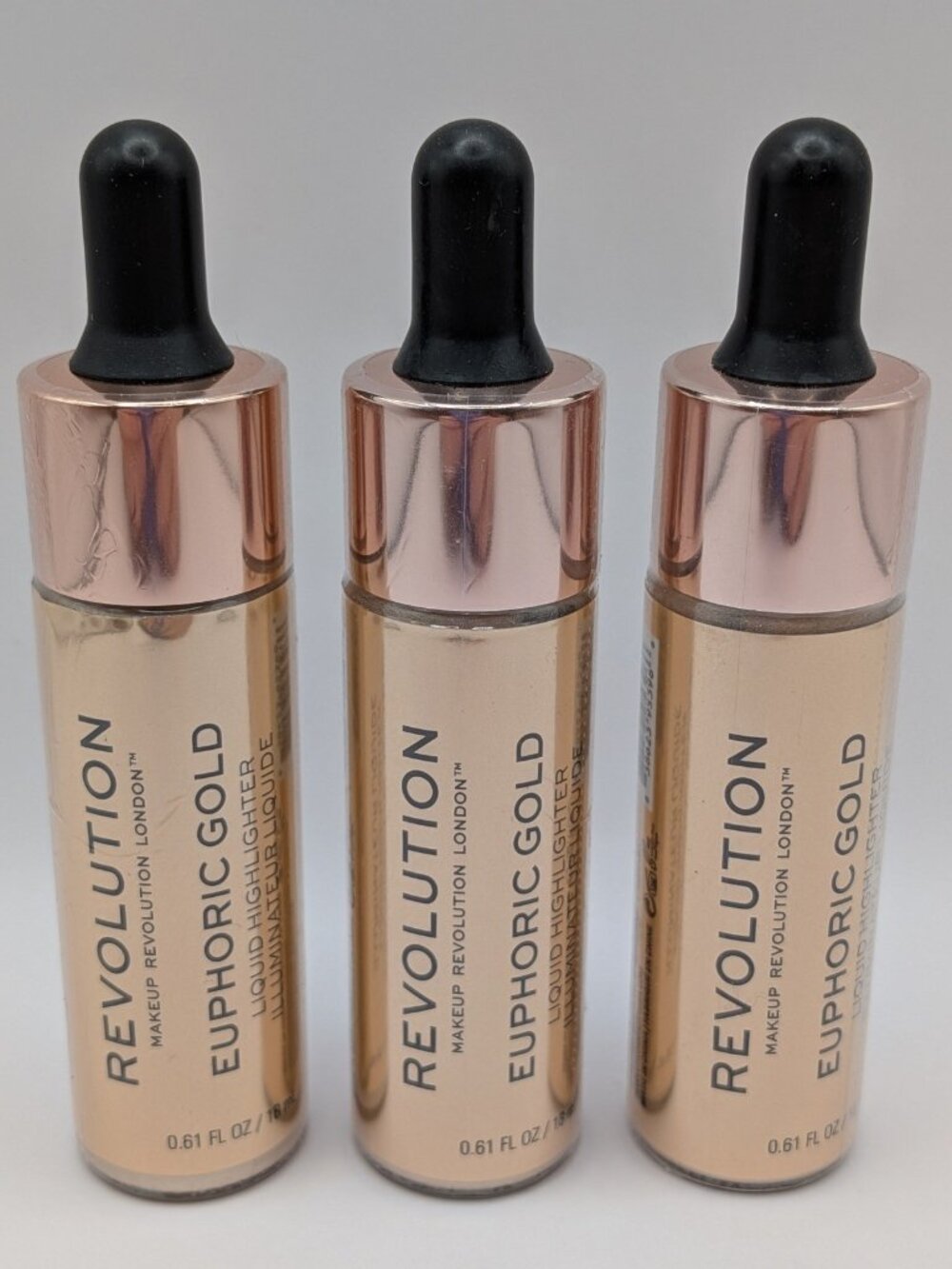 Makeup Revolution Beauty Liquid Highlighter Euphoric Gold 3 Pack